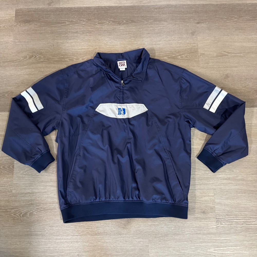 Vtg 90s Red Oak Windbreaker Mens L Blue Duke Blue Devils 1/4 Zip Pullover Jacket